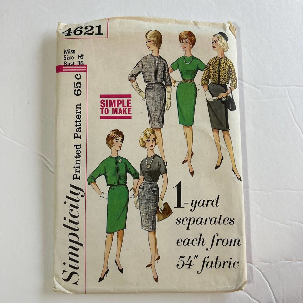 Simplicity Vintage 1950's Pattern #4621 Jr & Missses Skirt Jacket Blouse Size 16